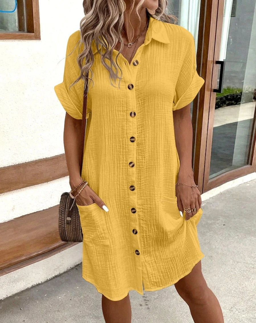Casual Cotton Linen Pocket Dress