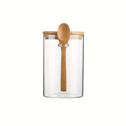 Glass Storage Jar with Bamboo Lid & Spoon