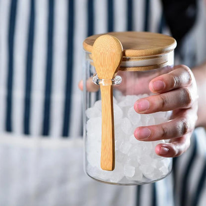 Glass Storage Jar with Bamboo Lid & Spoon