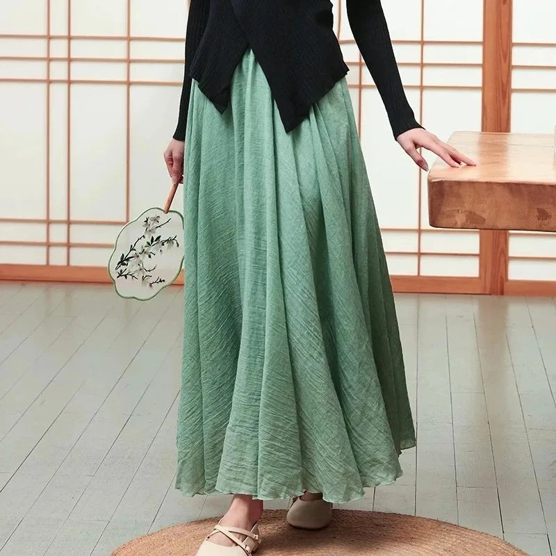 Pleated Linen Maxi Skirt