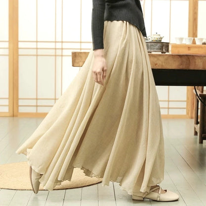 Pleated Linen Maxi Skirt