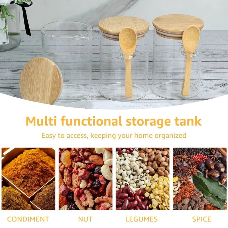 Glass Storage Jar with Bamboo Lid & Spoon