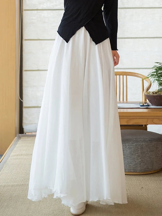 Pleated Linen Maxi Skirt