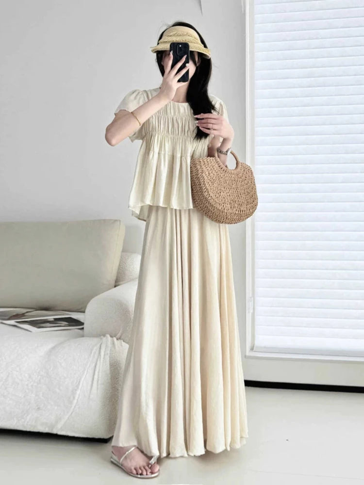 Pleated Linen Maxi Skirt