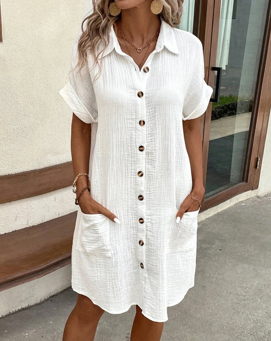 Casual Cotton Linen Pocket Dress