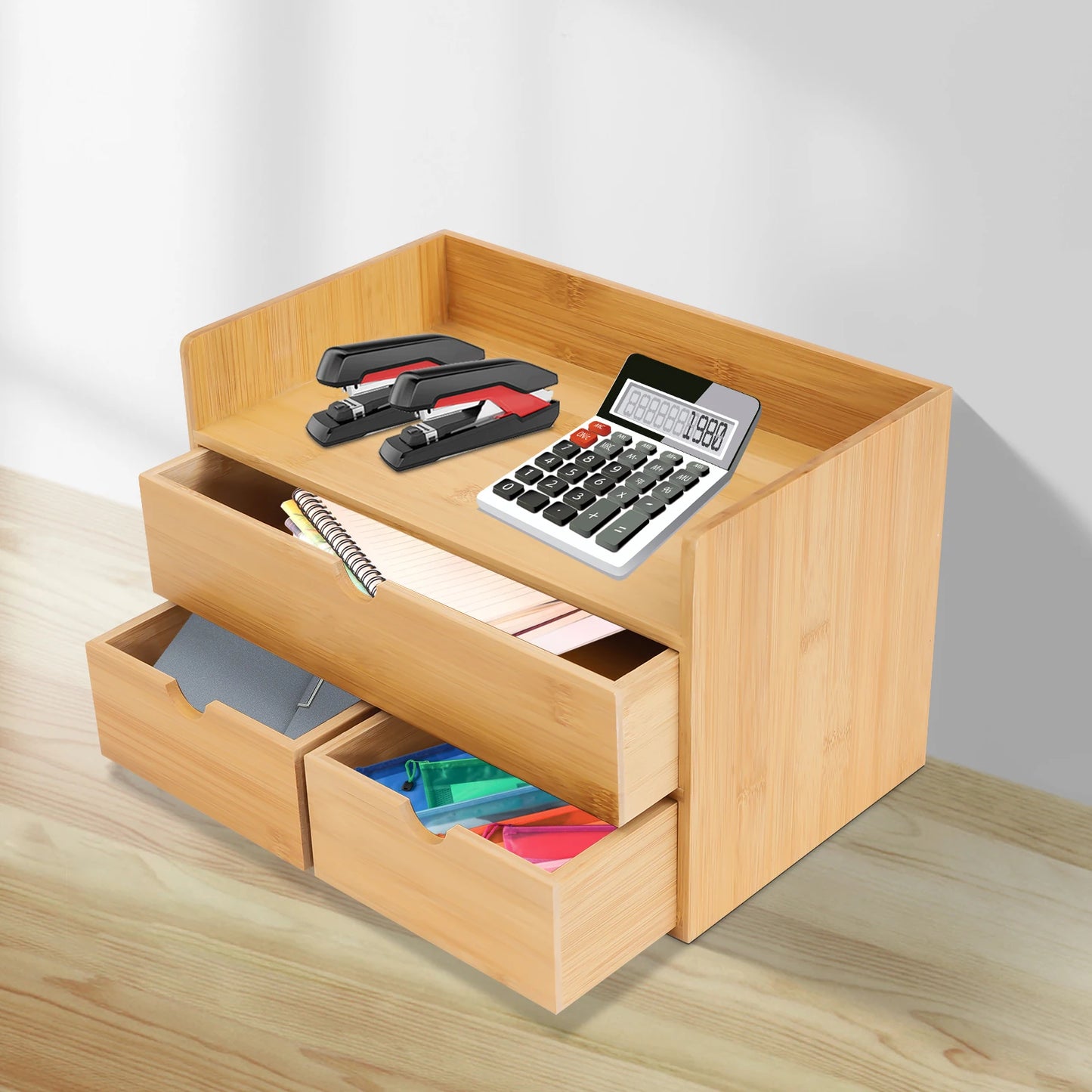 Bamboo 3-Drawer Desktop Organizer