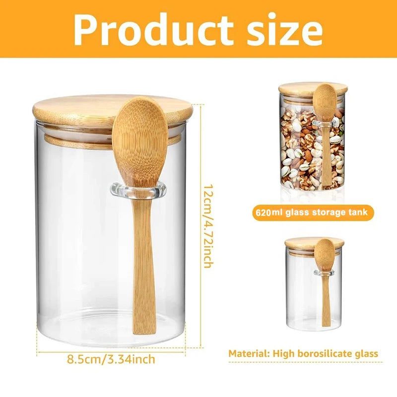 Glass Storage Jar with Bamboo Lid & Spoon