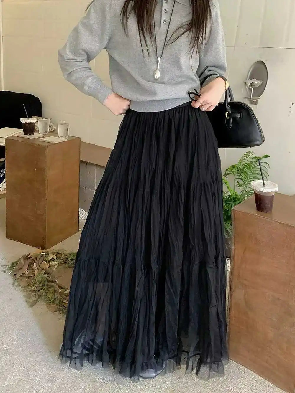 Elegant Pleated Maxi Skirt